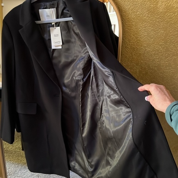 MANGO MNG l Black Fitted Long Double Breasted Coat Fall Winter Casual Work NWT M - Picture 9 of 10